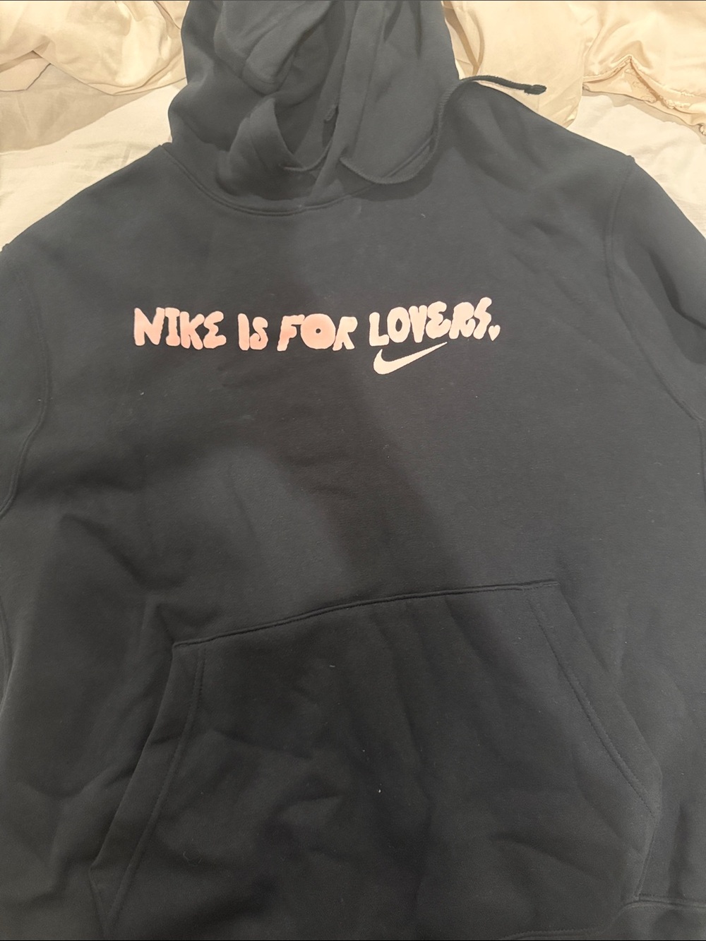 Nike Black Crewneck Hoodie with Pink "Nike Is For Lovers" Graphic